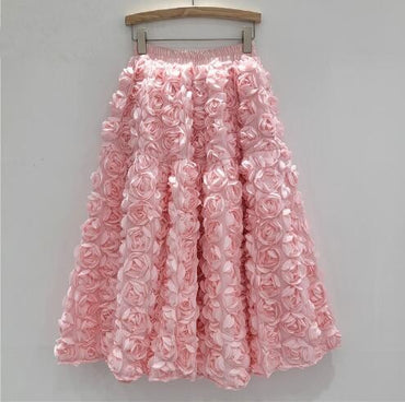 3D Flowers Women Skirts Autumn Winter Solid A-line Vintage Faldas Mujer Korean Fashion Hyperbole Elegant Long Skirt JJ1746