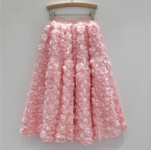 3D Flowers Women Skirts Autumn Winter Solid A-line Vintage Faldas Mujer Korean Fashion Hyperbole Elegant Long Skirt JJ1746