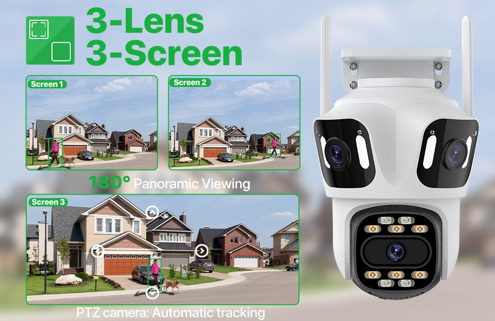 Three Lens Three Screen IP 12MP Camera WiFi External Dual Lens Auto Track Security PTZ 8MP HD Camera iCsee Video Surveillance