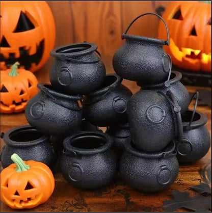 12pcs Black Cauldron with Handle, Magic Witch Cauldron Kettles Halloween Pot Candy Bowl Holder for Halloween & St. Patrick’s Day