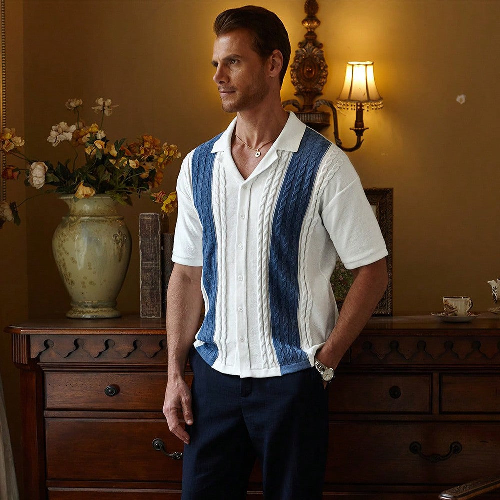 Men's Short Sleeve Summer Knit Lapel Striped Polo Shirt Fashion Light Luxury Popular Knitwear Breathable Top US Size