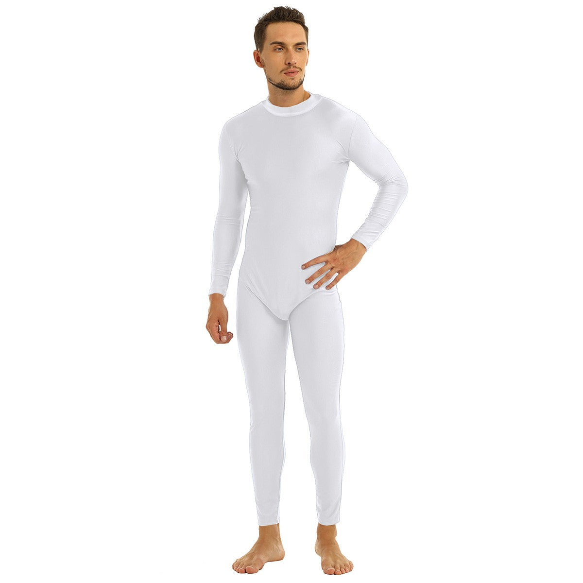 Mens Full Body Spandex Zentai Suit Black Long Sleeve Unitard Adult Zipper Back Footless Ballet Dancewear Bodysuit Costumes