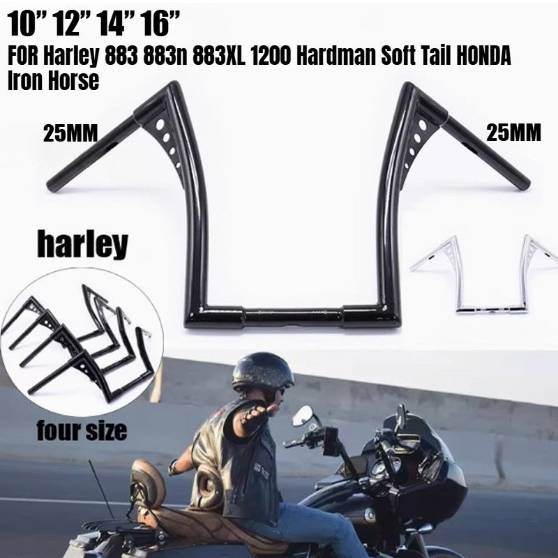 Guidões de motocicleta Glide de 10/12/14/16 polegadas para Harley 883 883n 883XL 1200 Hardman Soft Tail HONDA Iron Horse