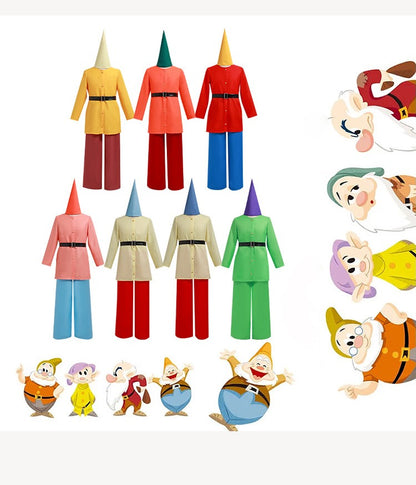 Anime Seven Dwarfs Cosplay Costumes Snow White Cosplay Colorful Suits Shirt Pants Hat Dwarfs Halloween Cos Unisex