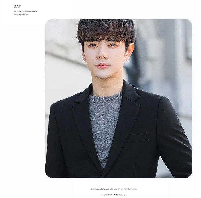 S-6XL Men's Business Casual Suit Korean Style Trendy Slim Fit 2 Piece Set Solid Color ?Blazer+ Pants )Groom Wedding Dress Party