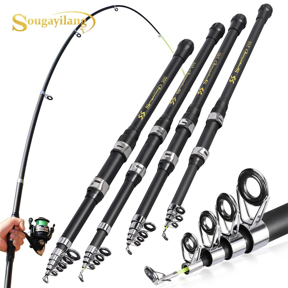 Vara de Pesca Sougayilang Carbon 2.1-3.0m Vara de Pesca Telescópica Vara de Arremesso Portátil para Pesca de Lazer Pesca em Água Salgada