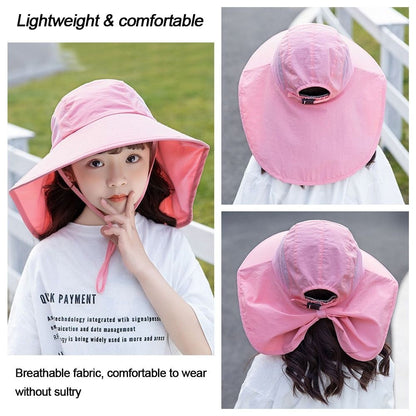 Children Summer Bucket Hats UV Protection Outdoor Beach Sun Hat Boy Girl Flap Cap Adjustable Wide Brim Cap