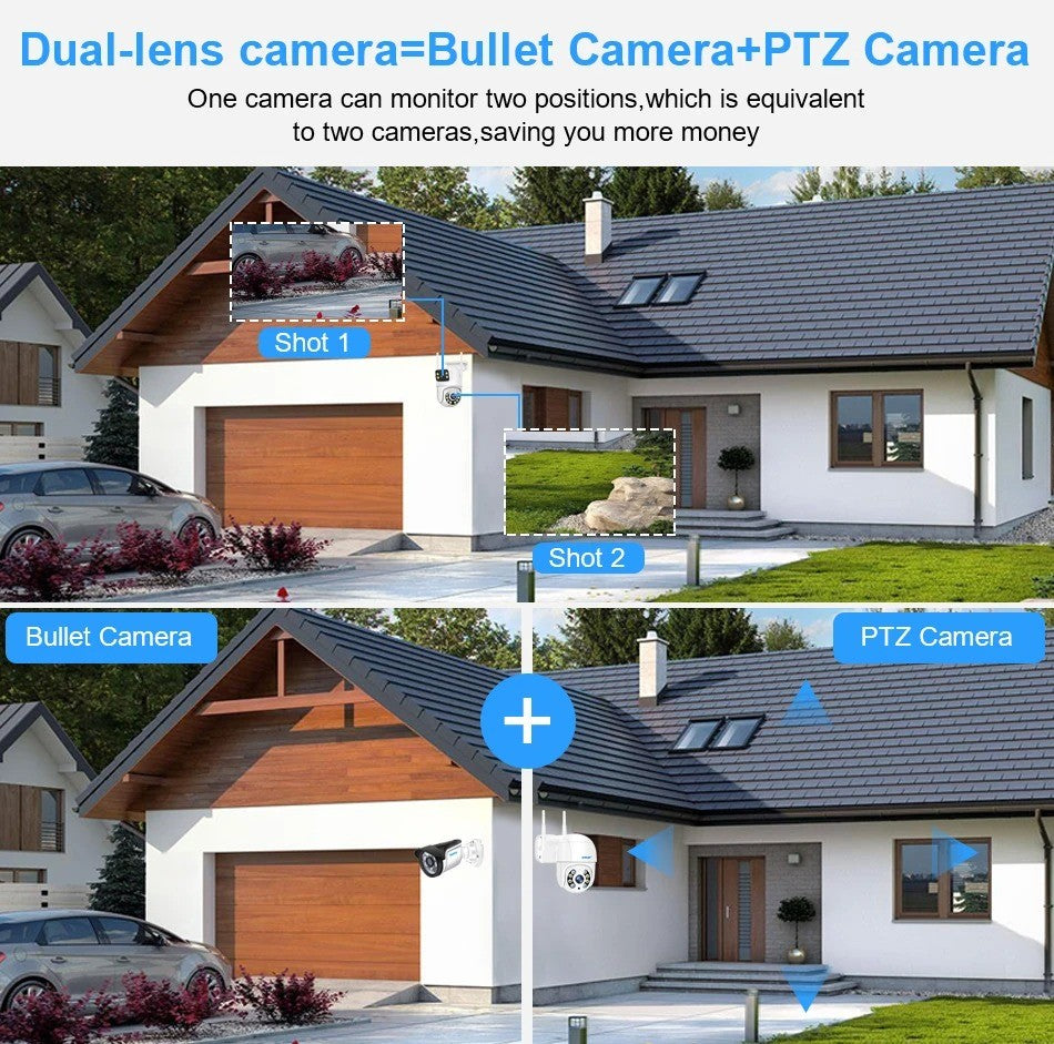 Câmera WIFI PTZ de Lente Dupla Tuya 4K 8MP para Exterior com Tela Dupla Ai Detecção Humana Automática Segurança com Alexa Google