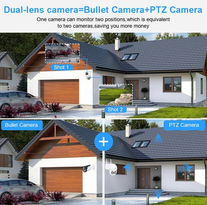 Câmera WIFI PTZ de Lente Dupla Tuya 4K 8MP para Exterior com Tela Dupla Ai Detecção Humana Automática Segurança com Alexa Google