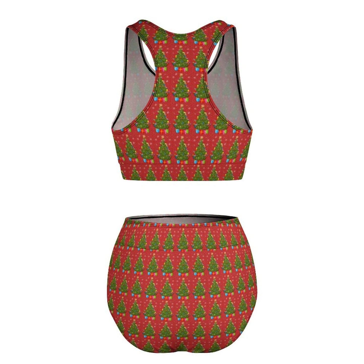 Sexy Green Christmas Tree Bikini Swimsuit Holiday Print Swimwear High Waisted Cute Bikinis Set Push Up Biquinis Large Size