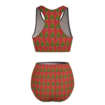Sexy Green Christmas Tree Bikini Swimsuit Holiday Print Swimwear High Waisted Cute Bikinis Set Push Up Biquinis Large Size
