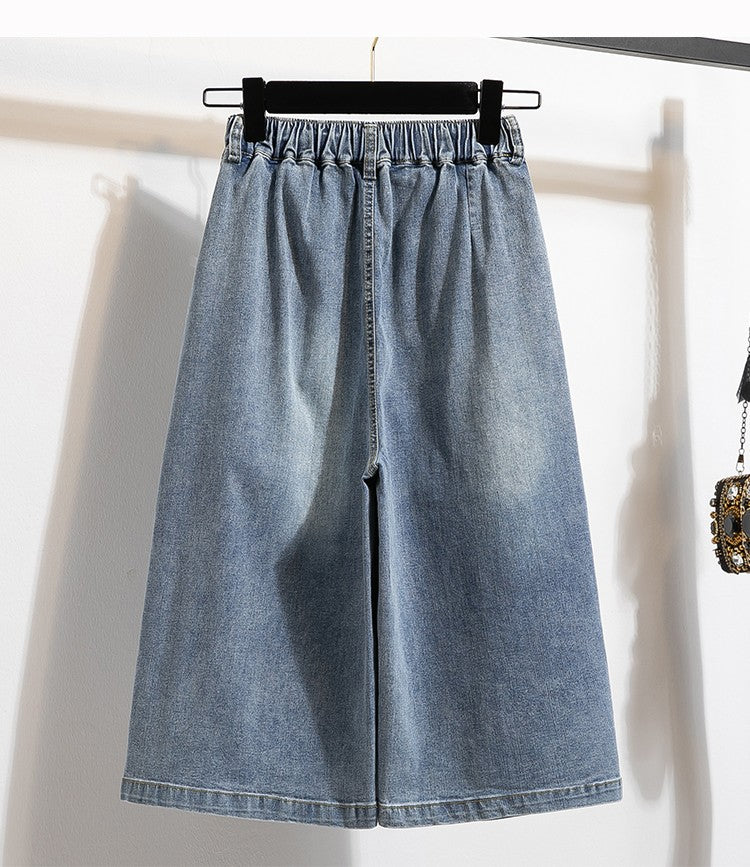 Plus Size Denim Skirt Women Autumn 2024 New High Elastic Waist Blue Color Jeans Skirts With Lining Korean Style Casual Skirt