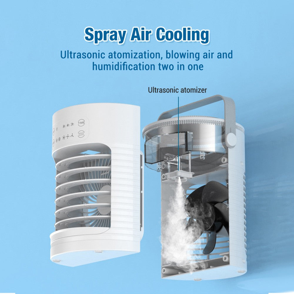Ar Condicionado Portátil Ventilador de Mesa Spray Duplo Atomização Ultrassônica 3/4 Velocidades Silencioso Refrigerador de Ar Luz Noturna Ventilador Elétrico Doméstico