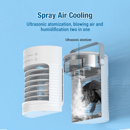 Ar Condicionado Portátil Ventilador de Mesa Spray Duplo Atomização Ultrassônica 3/4 Velocidades Silencioso Refrigerador de Ar Luz Noturna Ventilador Elétrico Doméstico