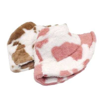 Winter Bucket Hat Women's Fashion Milk Cow Grain Panama Warm Hats Female Vintage Faux Fur Fisherman Cap Hats For Women Casual