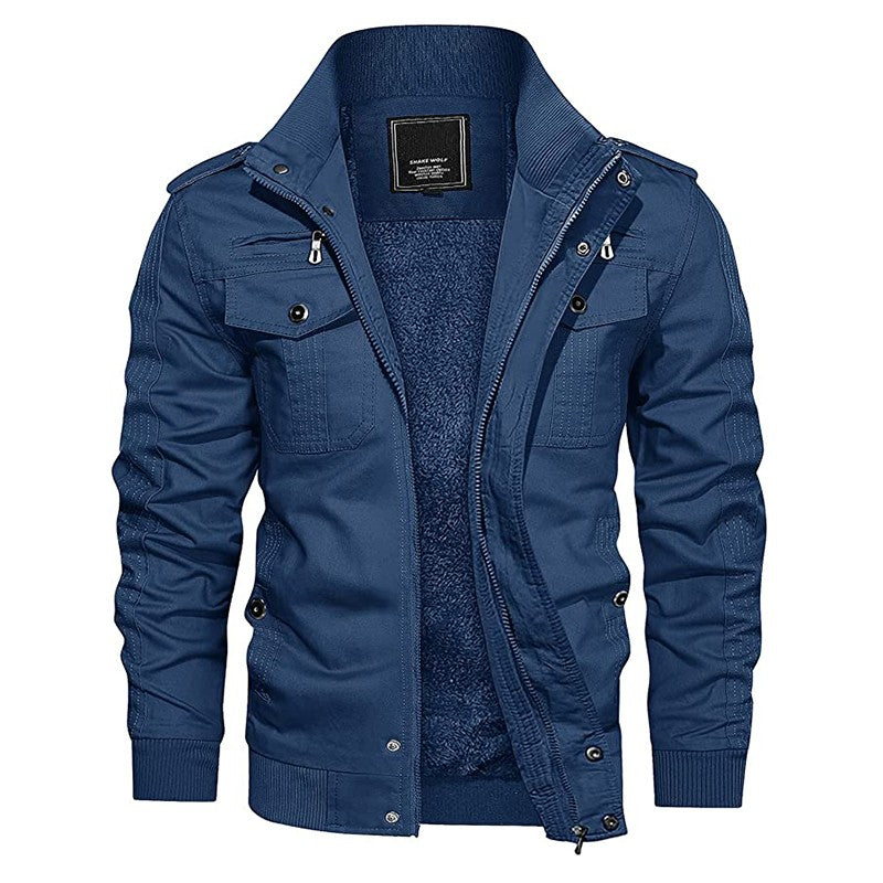 MAGCOMSEN Men's Fleece Jackets Windbreaker Coats Fall Winter Thermal Bomber Jackets Multi-pockets Stand Collar Motorcycle Jacket