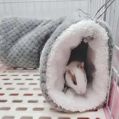 Rede de estimação quente de inverno, rede de hamster de pelúcia espessa de camada dupla, chinchila, porquinho da índia, furão, saco de dormir, gaiola suspensa de hamster