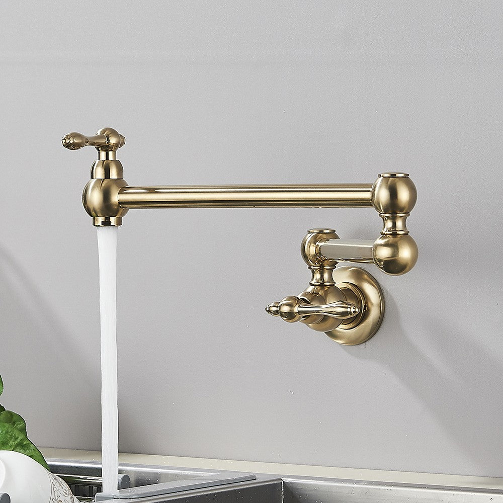 Brushed Gold Rotated Kitchen Sink Faucet Cold Water Tap Brass Basin Sink Swivel Faucets Wall Mounted Faucet