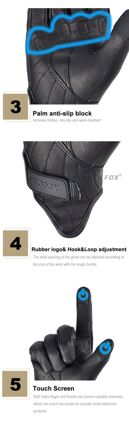 Luvas de motociclismo de couro de cabra Suomy Vintage, de verão, marrons, retrô, para motociclistas masculinos, luvas de motocross femininas, Luvas
