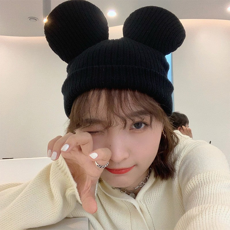 Disney Mickey Mouse Gorro de Malha Chapéu Desenho Animado Orelhas Criativas Touca de Inverno para Mulheres Homens Quente À Prova de Vento Chapéu para o Ar Livre