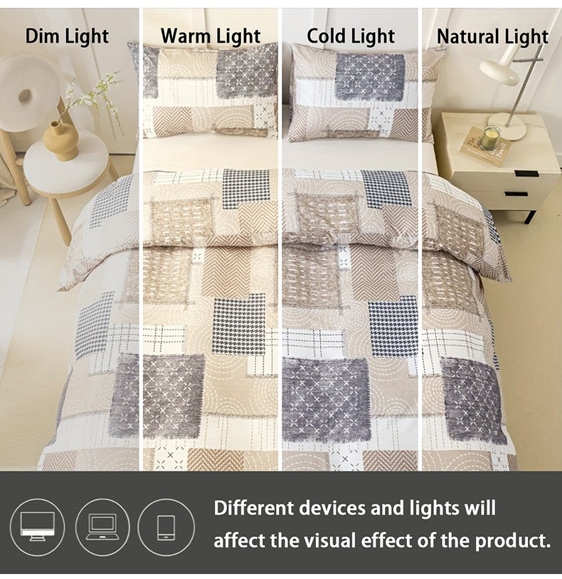 Conjunto de capa de edredom com estampa de retalhos chique de 3 peças, conjunto de cama macio e delicado para a pele inclui 1 capa de edredom e 2 fronhas