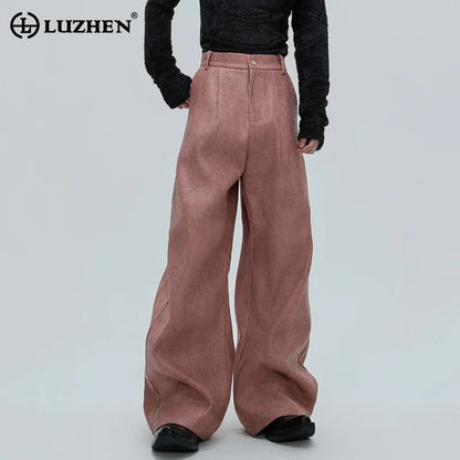 LUZHEN Fashion Original Metal Color Wide Leg Casual Pants Men 2025 New Luxury Solid Color High Quality Handsome Trousers JY4784