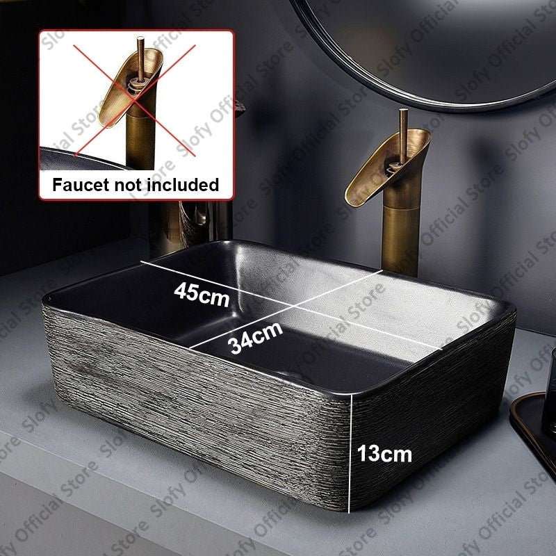 Retro Art Ceramic Sink Multiple Styles Black Washbasin Single Bowl Low-Key Luxury Countertop Basins For Household Hotel Bathroom