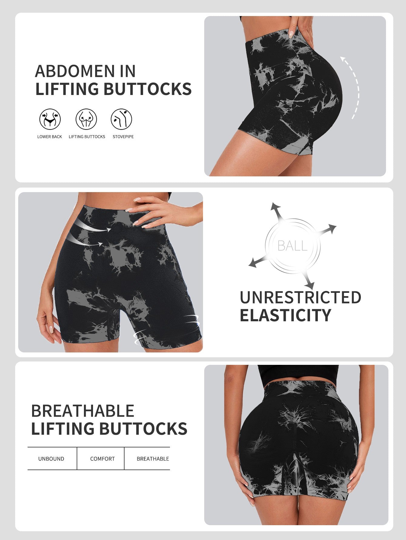 Seamless Tie Dye Sports Tight Three Piece Pants for External Wear Sexy Yoga Fitness Shorts for Women, High Waist Hip Lifting and