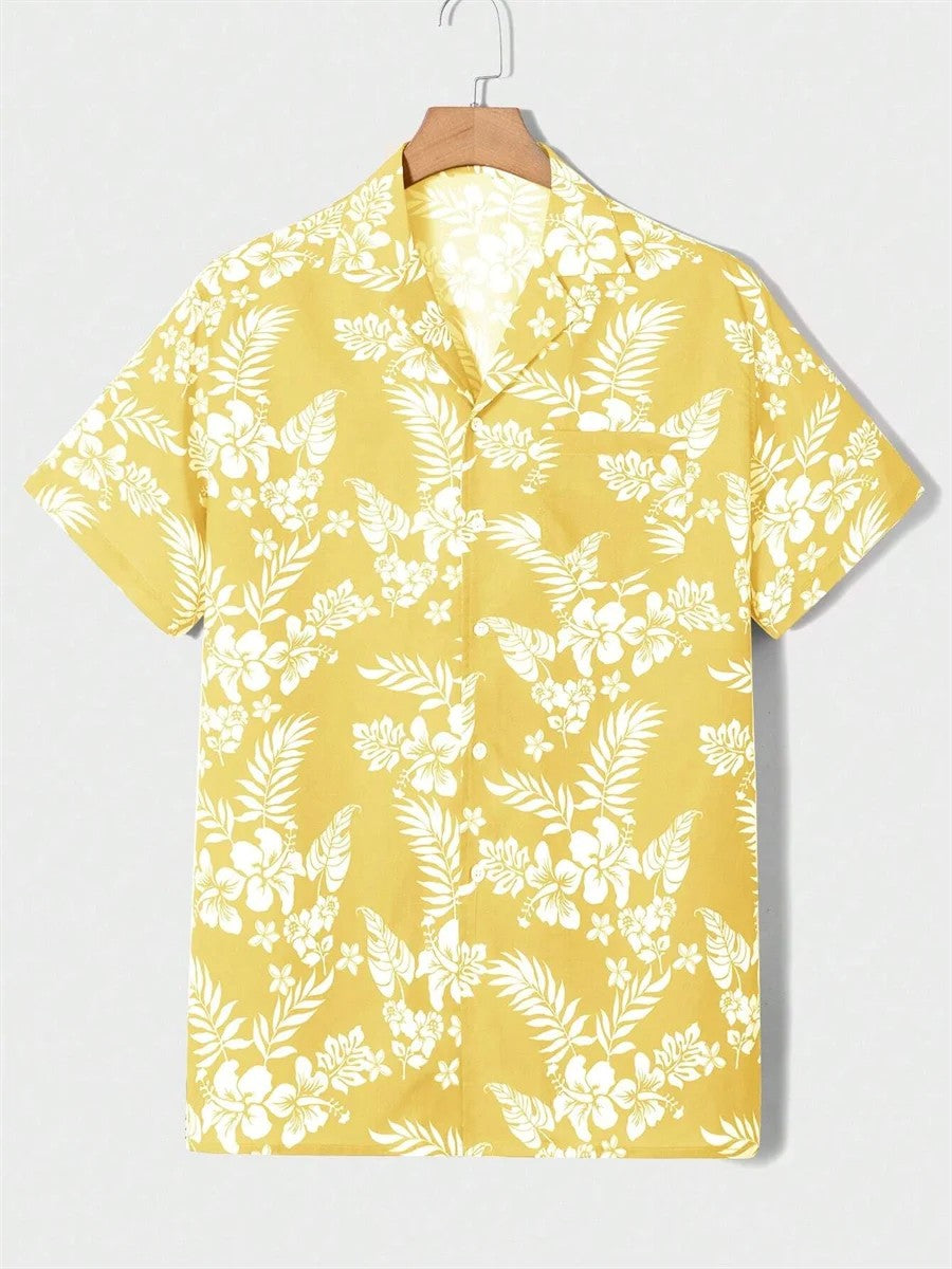 Summer men's new tropical 3D printing lapel short-sleeved shirt Hawaiian casual daily wearing large size