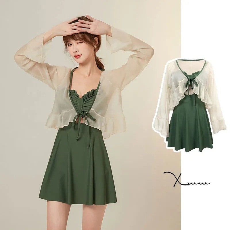 Women Ruffle One-piece Swimsuit Monokini Swimsuit Set Stylish Women's Beach Swimwear Set with Ruffle Trim Monokini for Holiday