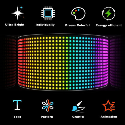 Painel de Pixels LED Flexível para Caminhão, Olhos de LED Brilhantes com Rolagem, Sinal de Carro LED USB com Controle Bluetooth por Aplicativo DIY