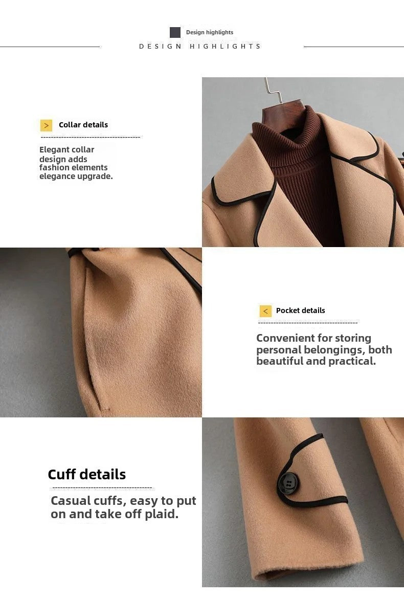 Double-Sided Woolen Coat Winter New Style Korean Version Cashmere Women's Mid-Length Fashionable Woolen Jacket Outerwear