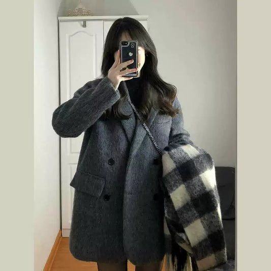 Temperament 2025 New Autumn Winter Women Woolen Suit Thick Coat Korean Style Wool Overcoat Female Office Lady Tops Female Jacket