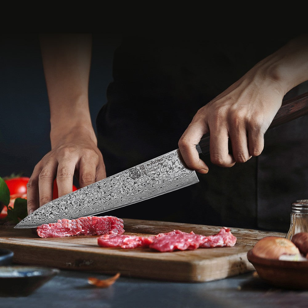 F.YOUNG 8.2-inch Handmade Chef Knife Damascus Steel Sharp Meat Vegetable Cleaver Gyuto Knife Japanese Hand Forged Kitchen Knives