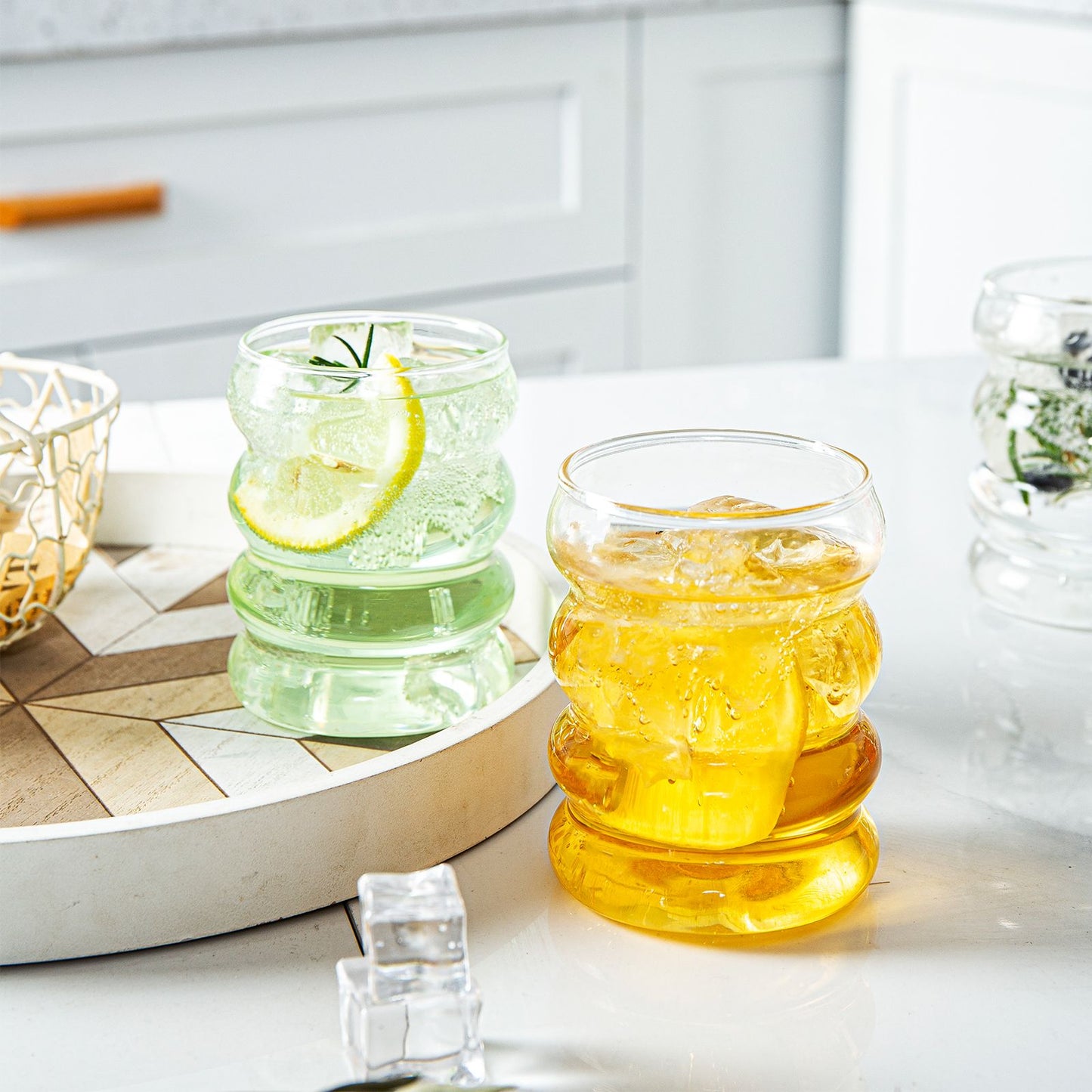 1-4PCS Creative Glass Cup Heat-resistant Tumbler Drinkware Tea Juice Milk Coffee Mug Home Water Glasses Ripple Mug 350ml