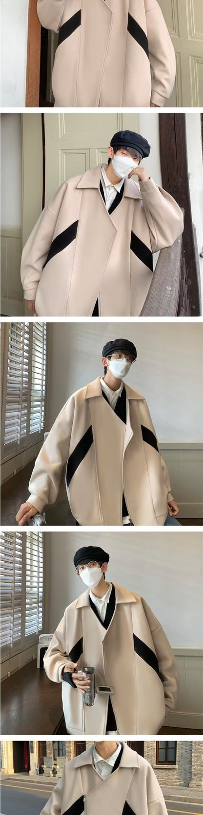 Commuting style Harajuku Cropped Overcoat Vintage British Style Men's Autumn Winter High Street Fashion Style Jacket Fashion