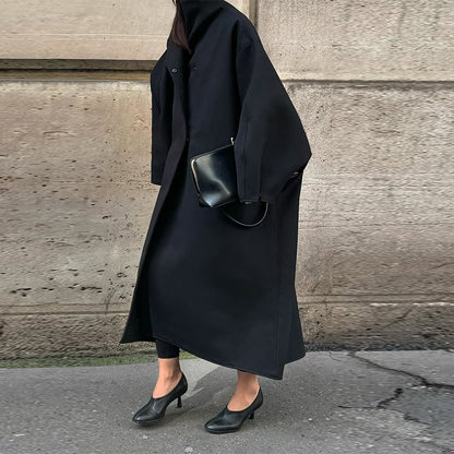Fashion Loose Women's Trench Coat Stand Collar Batwing Sleeve Oversized Long Coats 2025 New Autumn Casual Street Chic Outwear