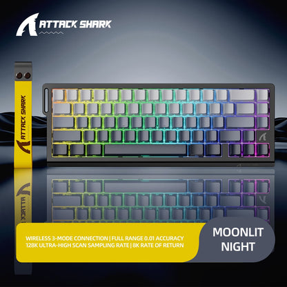 ATTACK SHARK X68PRO HE Wireless Keyboard,Magnetic Switch,With 0.01mm RT Accuracy,8KHz Polling Rate,0.125ms Latency,RGB Backlight