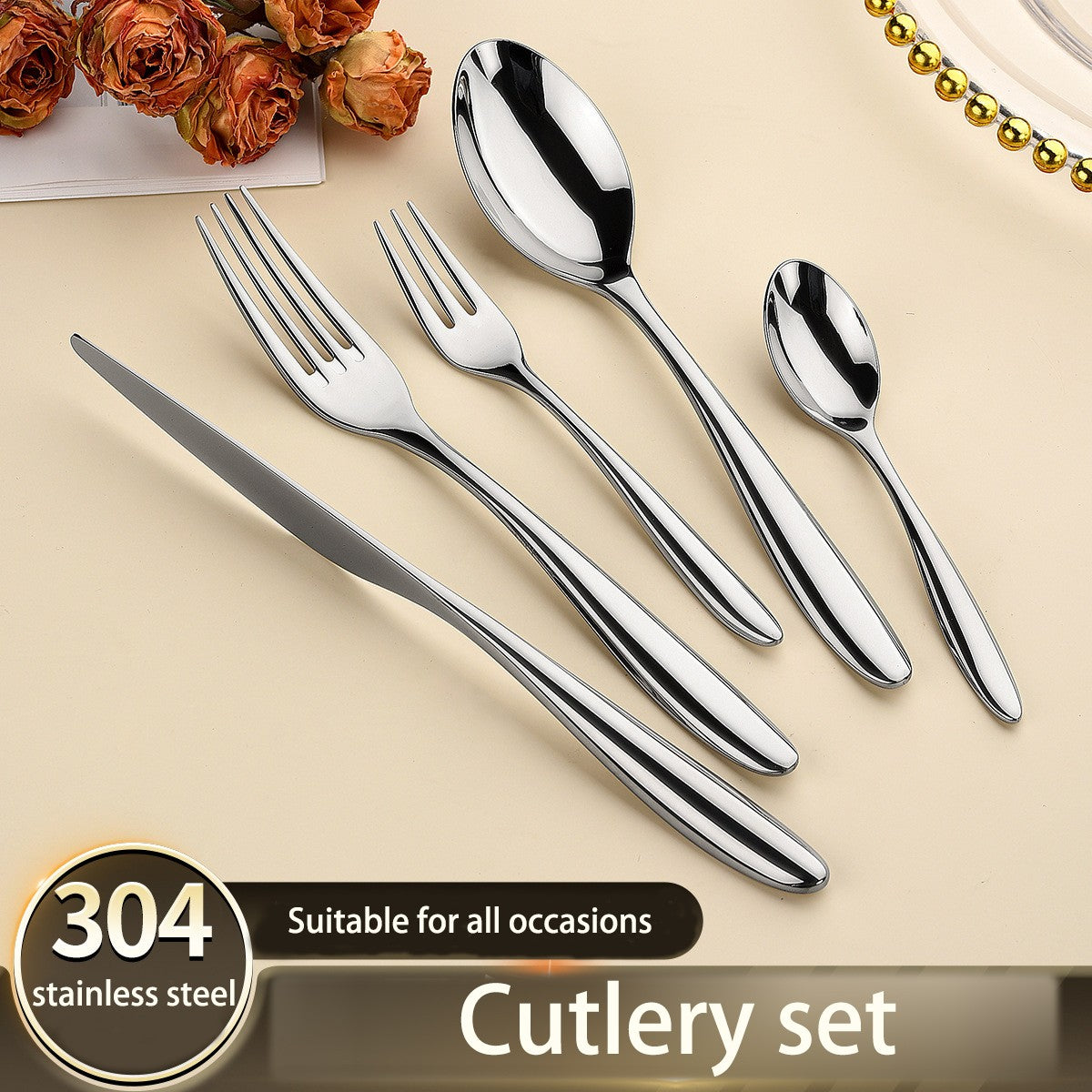 5Pcs 304 stainless steel cutlery set steak knife and fork Hotel restaurant kitchen Home commercial high-end dinnerware