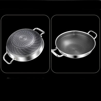 32cm Panela de Fritura em Aço Inoxidável 304, Antiaderente de Grau Alimentício, Fundo de Panela Tipo Colmeia, Panela Wok de Uso Geral para Fogão a Gás e de Indução