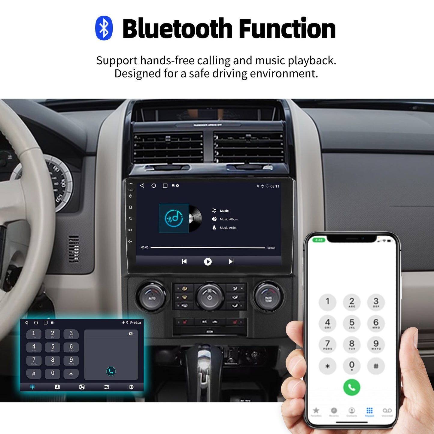 9" Car Stereo Radio For Ford Escape 2007-2012 Apple Carplay GPS Navigation WIFI 2G+32G Android 14 SWC Bluetooth FM/RDS Head Unit