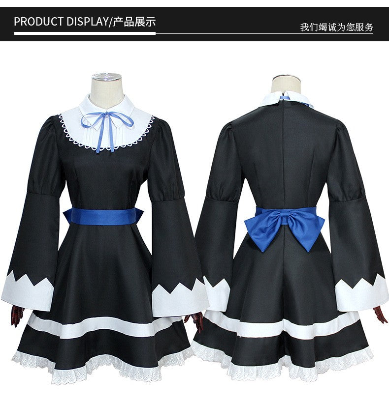 Anime Panty & Stocking with Garterbelt Younger Sister Anarchy Stocking Cosplay Costume Gothic Maid Lolita Dress Wig Long Socks