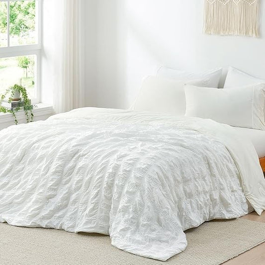 King Size Seersucker Plaid Cooling Comforter with Q-Max 0.4, Reversible Lightweight Breathable Silk Smooth Blanket