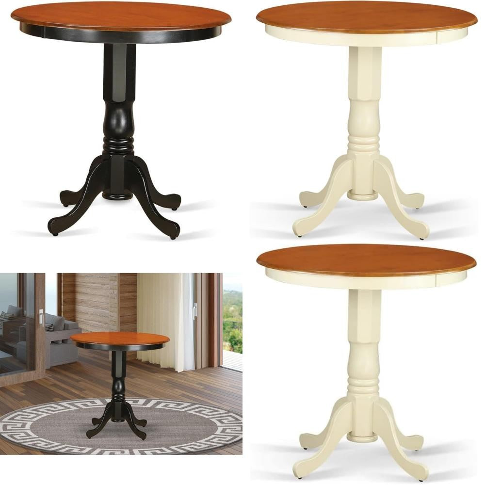 East West Furniture Jackson Round Counter Height Dining Table, 36 Inch Diameter, Black and Cherry Finish