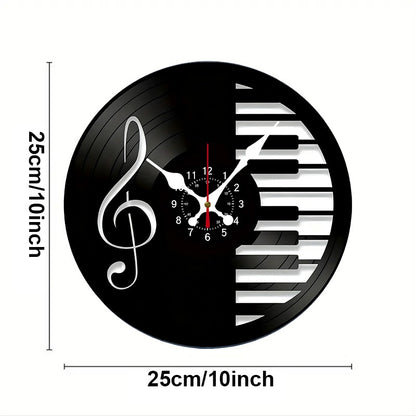 Music Notes Wooden Round Silent Hanging Wall Clock, Suitable For Living Room, Office, Study Room, Bedroom, Home Decoration