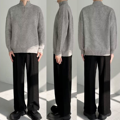 Half Zipper Men's Knitwear Sweater Autumn Solid Color Knitted Pullover Japanese Harajuku Sweaters Hip-Hop Streetwear Pullovers