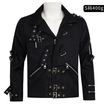 Michael Jackson cosplay Costume BAD MJ Punk Jacket Black Slim BAD Jacket Costume Clothing for Man Adore Stars Impersonator