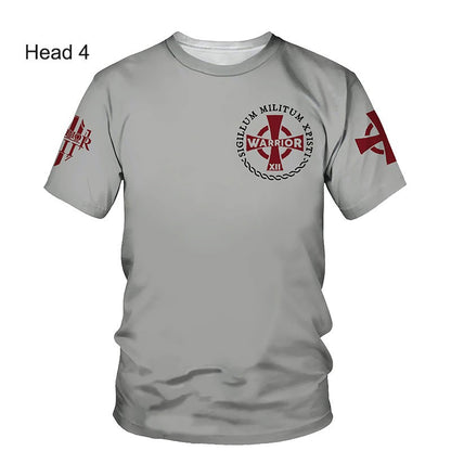 Crusader Knights Templar 3D Harajuku Print Handsome Retro Taste Fashion Personality Street Men's Round Neck Short Sleeve T-shirt