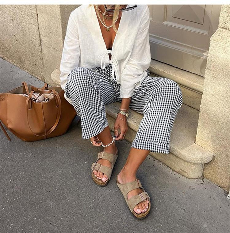 C.NEW S 2024 Spring New Female Street Tops Green Linen Lace Up Long Sleeve For Women Fashion Chic Casual Loose V Neck Shirt