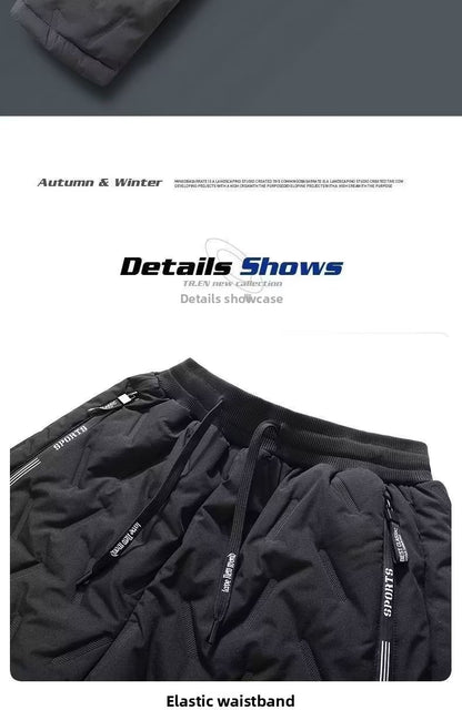 Calça Masculina de Algodão Acolchoada Inverno Outdoor à Prova de Vento Quente Casual Calça Jovem Moda Calça Longa Terreno Nevado